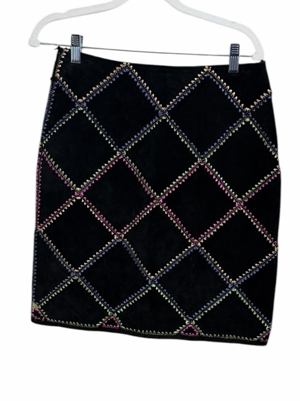 Vintage Suede Leather Mini Skirt Size 6/8 Neon Stitching Coachella 90s Party